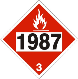 1987 Alcohol, Denatured Alcohol - Class 3 DOT Placard |  DOT-1987