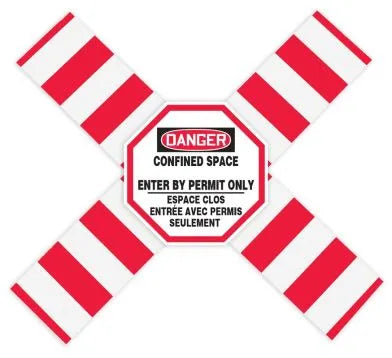 Bilingual Osha Danger Flanged Pipe Barrier Kit: Confined Space - Enter By Permit Only