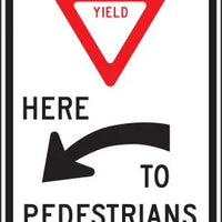 R1-5aL - Yield Here Left Arrow Here To Pedestrians Signs