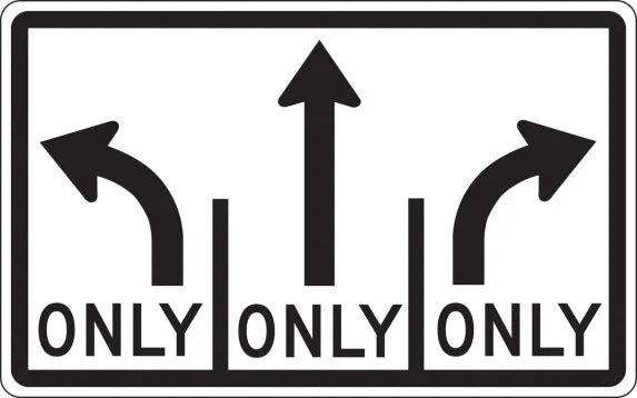 R3-8b - Advance Intersection Lane Control (3 Lane - Mandatory Middle) Signs
