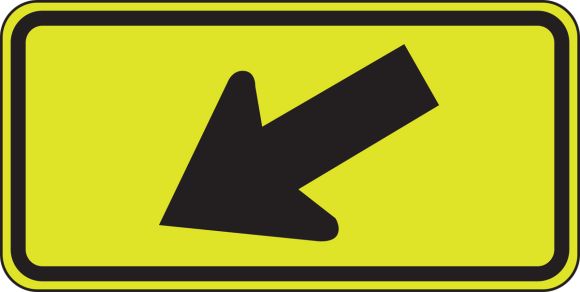 Yellow-Green Sign: Left Diagonal Downward Arrow 12x24 - DG Reflective