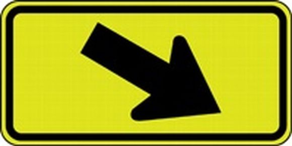 Yellow-Green Sign:Right  Diagonal Downward Arrow 12x24 - DG Reflective