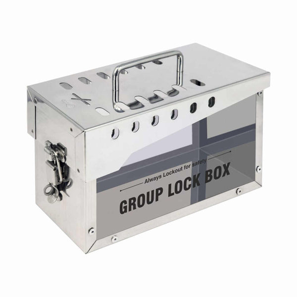 Group Lockout Box, Stainless Steel, Polycarbonate Sides, 13 Lock
