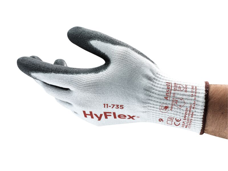 Polyurethane Palm Coated Gloves, Size 9, White/Gray | 012-11-735-9