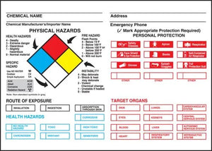 Safety Label: NFPA Chemical Identification Label - 10" x 14"