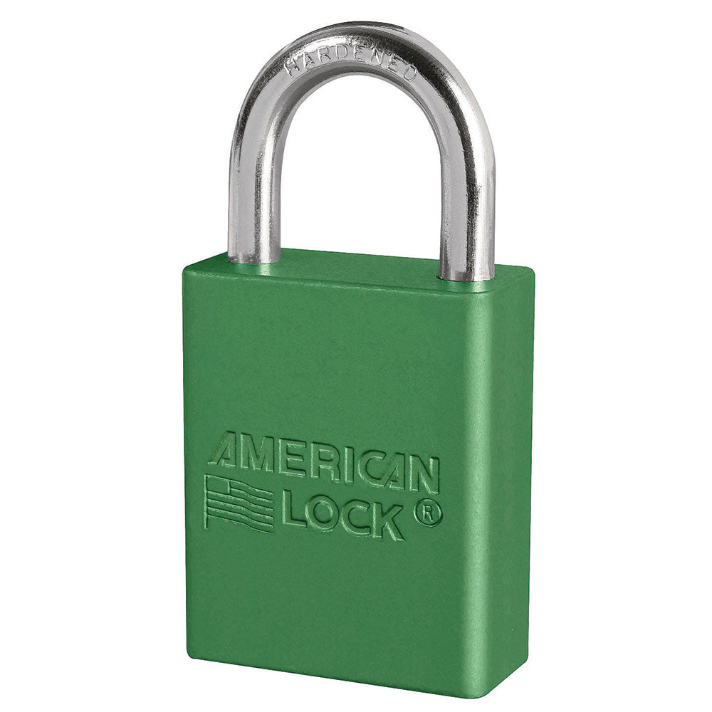 Solid Aluminum Padlocks, 1/4 in Diam., 1 in L X 3/4 in W, Green