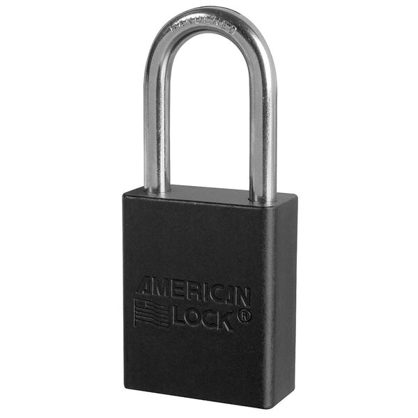 Black Anodized Aluminum Safety Padlock, 1-1/2in (38mm) Wide with 1-1/2in (38mm) Tall Shackle