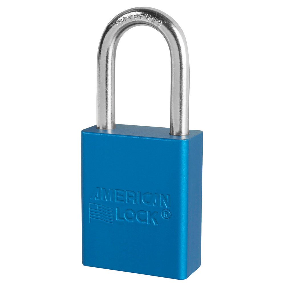 Solid Aluminum Padlock, 1/4 in dia, 1-1/2 in L x 3/4 in W, Blue