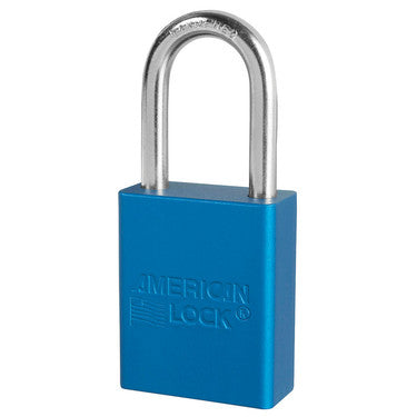Blue Anodized Aluminum Safety Padlock, 1-1/2in (38mm) Wide with 1-1/2in (38mm) Tall Shackle