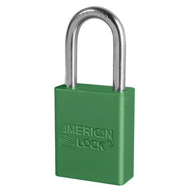 Green Anodized Aluminum Safety Padlock, 1-1/2in (38mm) Wide with 1-1/2in (38mm) Tall Shackle