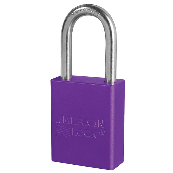Purple Anodized Aluminum Safety Padlock, 1-1/2in (38mm) Wide with 1-1/2in (38mm) Tall Shackle