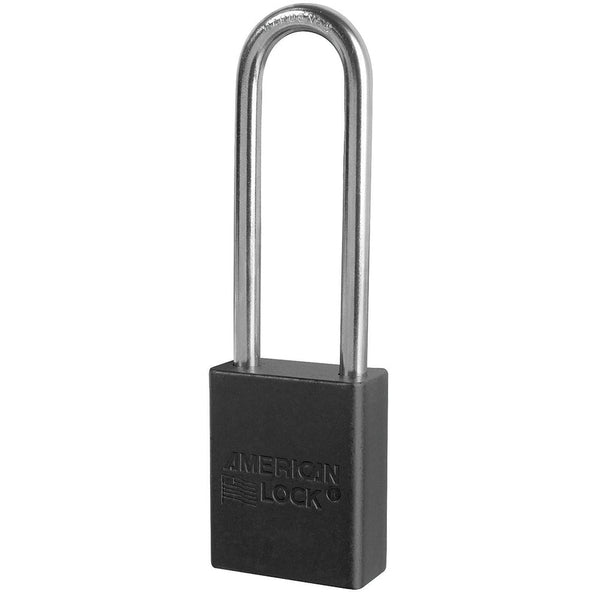 Black Anodized Aluminum Safety Padlock, 1-1/2in (38mm) Wide with 3in (76mm) Tall Shackle