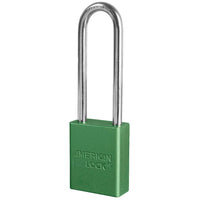 Green Anodized Aluminum Safety Padlock, 1-1/2in (38mm) Wide with 3in (76mm) Tall Shackle