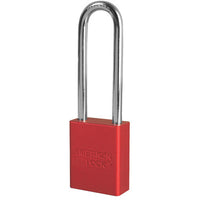 Red Anodized Aluminum Safety Padlock, 1-1/2in (38mm) Wide with 3in (76mm) Tall Shackle