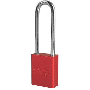 Red Anodized Aluminum Safety Padlock, 1-1/2in (38mm) Wide with 3in (76mm) Tall Shackle
