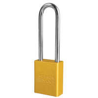 Yellow Anodized Aluminum Safety Padlock, 1-1/2in (38mm) Wide with 3in (76mm) Tall Shackle
