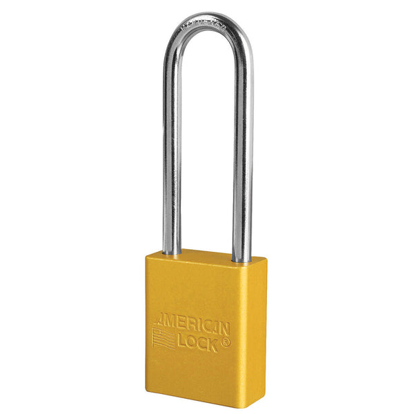 Yellow Anodized Aluminum Safety Padlock, 1-1/2in (38mm) Wide with 3in (76mm) Tall Shackle