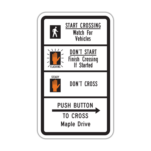 R10-3f - Push Button To Cross Street Signs