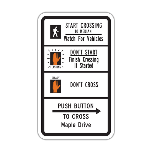 R10-3h - Push Button To Cross Street Signs