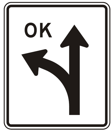 R3-6L-OK - Left/Straight Optional Lane (OK) Signs