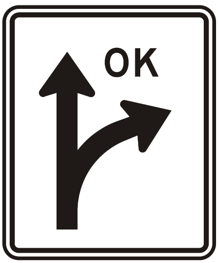 R3-6R-OK - Right/Straight Optional Lane (OK) Signs