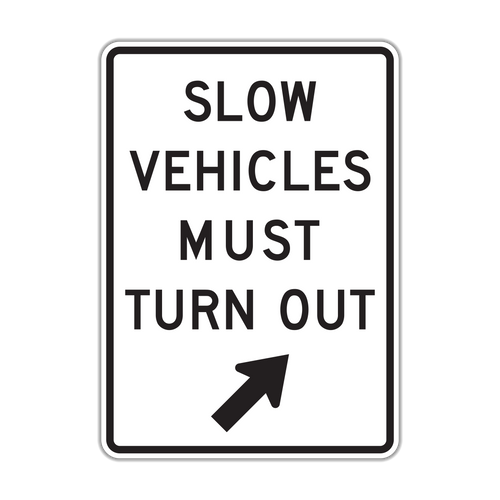R4-14 - Slow Vehicles Must Turn Out Upper Right Arrow Signs