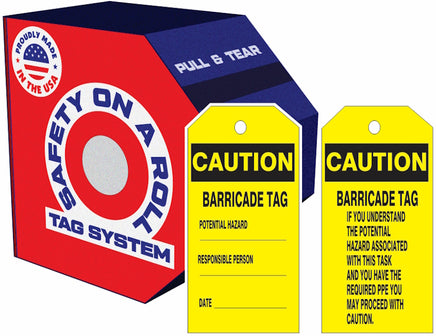 Caution Barricade Tag Potential Hazard Safety On A Roll Tag