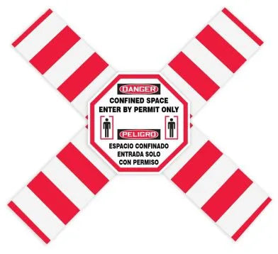 Bilingual Osha Danger Flanged Pipe Barrier Kit: Confined Space - Enter By Permit Only