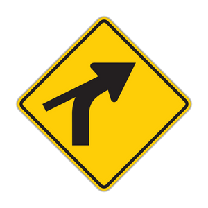 W1-10cR - Combination Horizontal Alignment (Curve) Skewed Side Road Right Signs