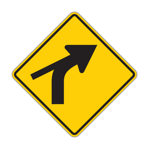 W1-10cR - Combination Horizontal Alignment (Curve) Skewed Side Road Right Signs