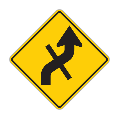 W1-10eR - Combination Horizontal Alignment (Reverse Curve) Cross Road Right Signs