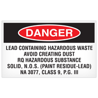 Danger Lead Hazard Waste Label 5"x3" (500/roll) - 4 Packs