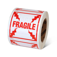 FRAGILE Label (4" x 4") 500 /roll - 3 Rolls