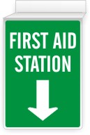 Glow Ceiling Sign - First Aid Station Down Arrow