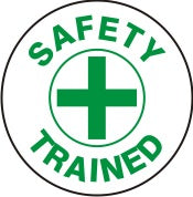 Safety Trained With Picto Of Cross In A Circle - Helmet / Hard Hat Markers