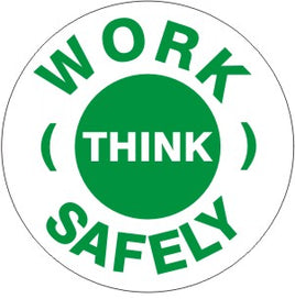 Work Safely Think  Wht/Grn Circle  - Helmet / Hard Hat Markers