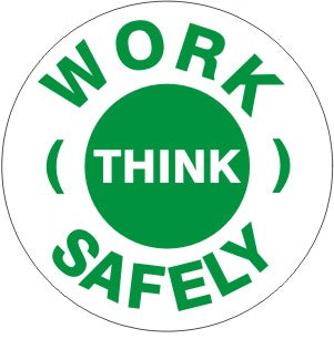 Work Safely Think  Wht/Grn Circle  - Helmet / Hard Hat Markers