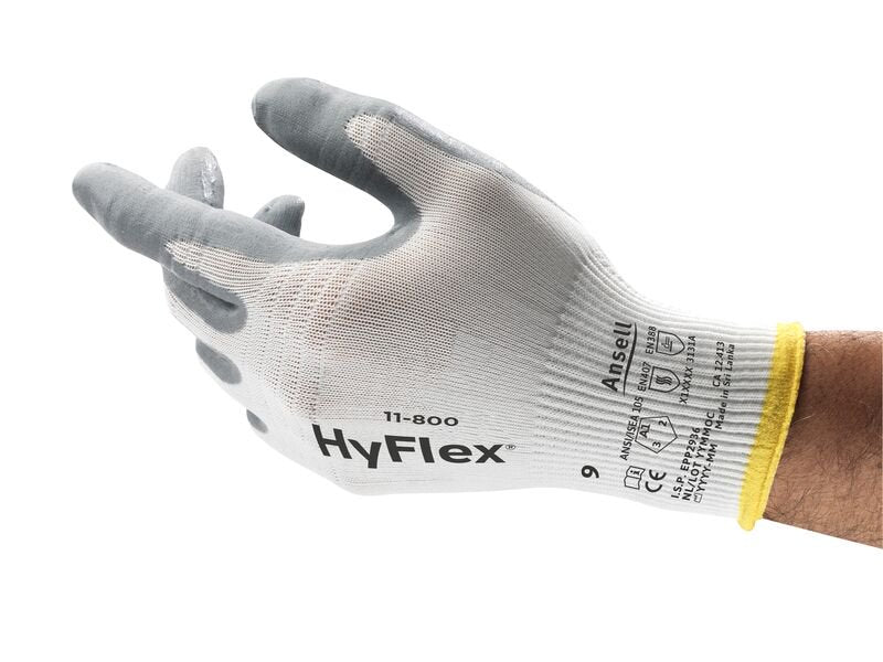 Foam Nitrile Coated Gloves, Size 8, Grey/White | 012-11-800-8