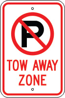 Tow Away Zone - No Parking Symbol - 18x12 - .080 HIP Aluminum