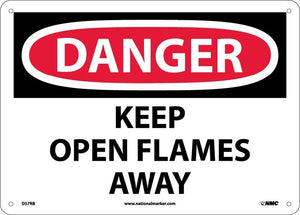 DANGER, KEEP OPEN FLAMES AWAY, 10X14, RIGID PLASTIC