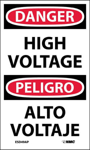 Danger High Voltage English/Spanish 5"x3" Vinyl | ESD49AP