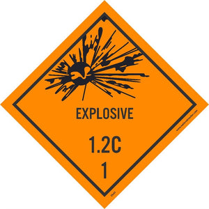 DOT SHIPPING LABELS, EXPLOSIVE 1.2C, 4X4, PS PAPER, 500/RL