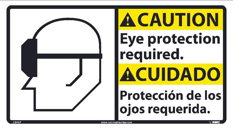 CAUTION, EYE PROTECTION REQUIRED (BILINGUAL W/GRAPHIC), 10X18, RIGID PLASTIC