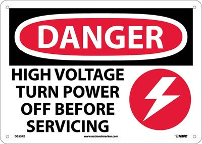 DANGER, HIGH VOLTAGE TURN POWER OFF BEFORE SERVICING, GRAPHIC, 10X14, .040 ALUM