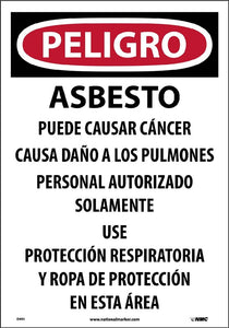 DANGER,ASBESTO PUEDE CAUSAR CANCER,SPANISH,19x13,PAPER, 100/PK