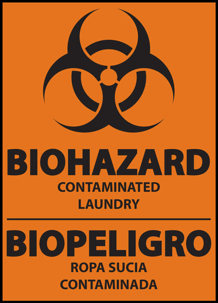 Biohazard Contaminated Laundry Bilingual Eco Biohazard Signs Available In Different Sizes and Materials