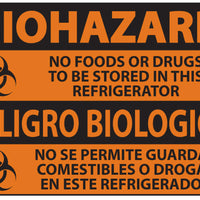 Biohazard No Foods or Drugs In Refridgerator Bilingual Eco Biohazard Signs Available In Different Sizes and Materials