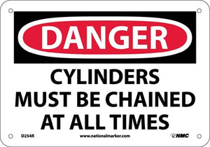 DANGER, CYLINDERS MUST BE CHAINED AT ALL TIMES, 10X14, RIGID PLASTIC
