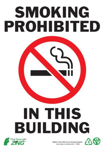 Smoking Prohibited In This Building With Graphic Eco No Smoking Signs Available In Different Sizes and Materials