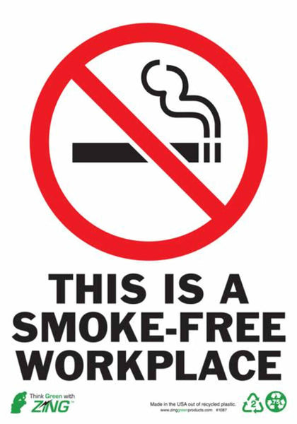 This Is A Smoke-Free Workplace With Graphic Eco No Smoking Signs Available In Different Sizes and Materials